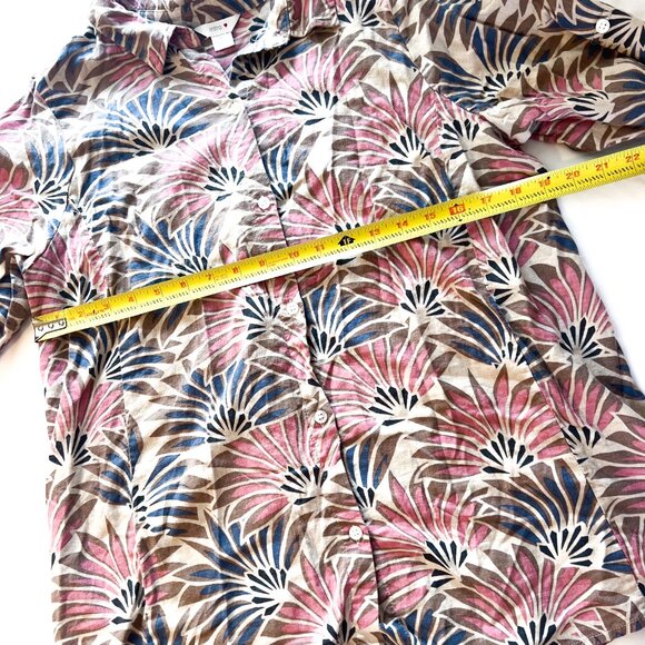 Women's Large Floral Button Up Shirt  3/4 Sleeve Linen Rayon Boho Print Blouse - Picture 5 of 7